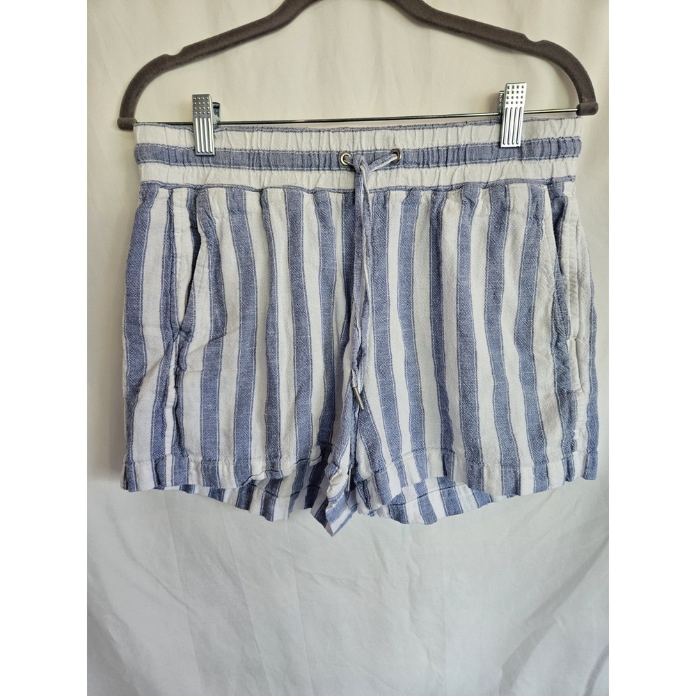 GAP Blue White Striped Linen Blend Shorts S Stretchy Waist Drawstring